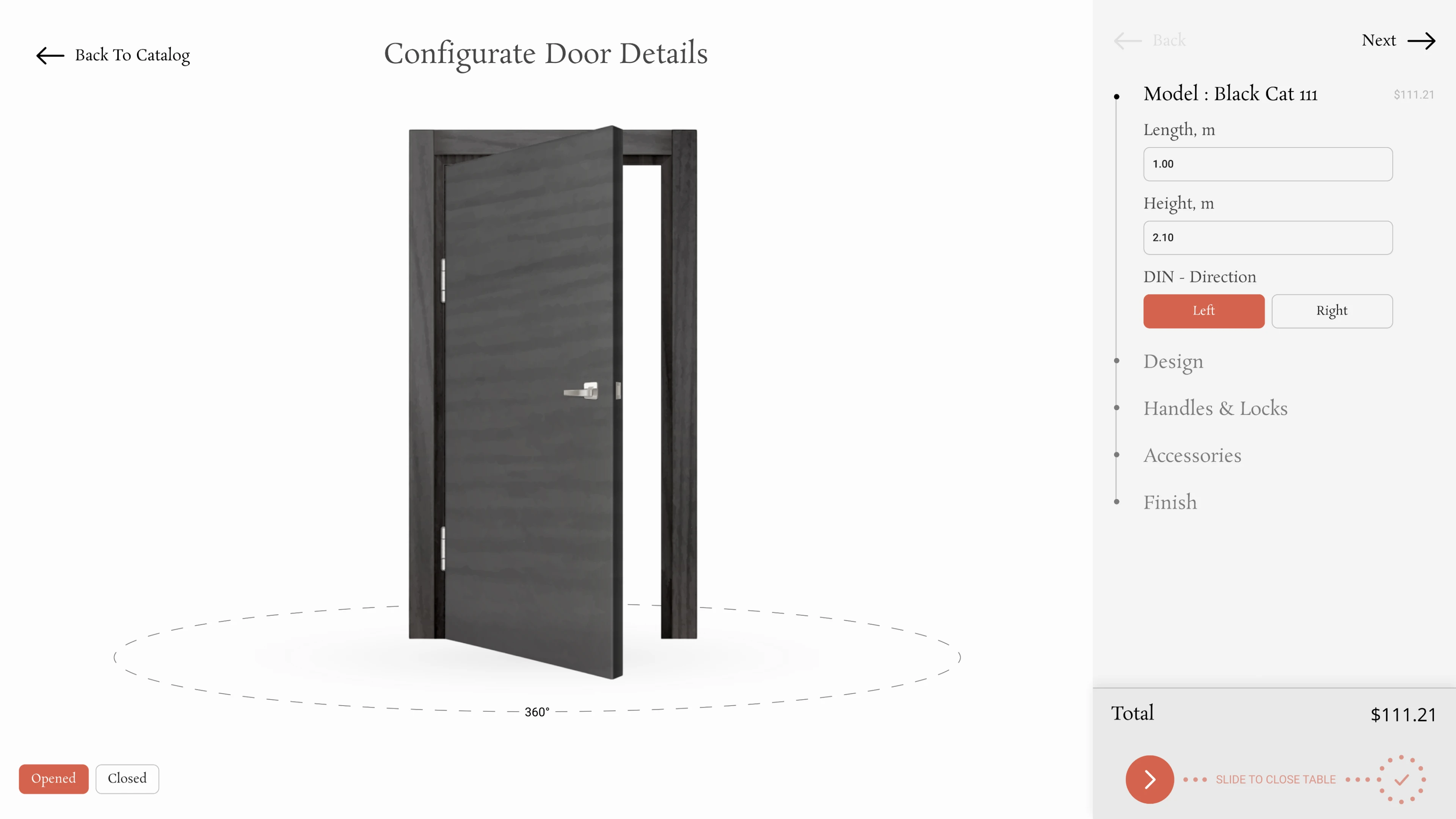 Customization the parameters of a door model in a modern 3D constructor for an online store
