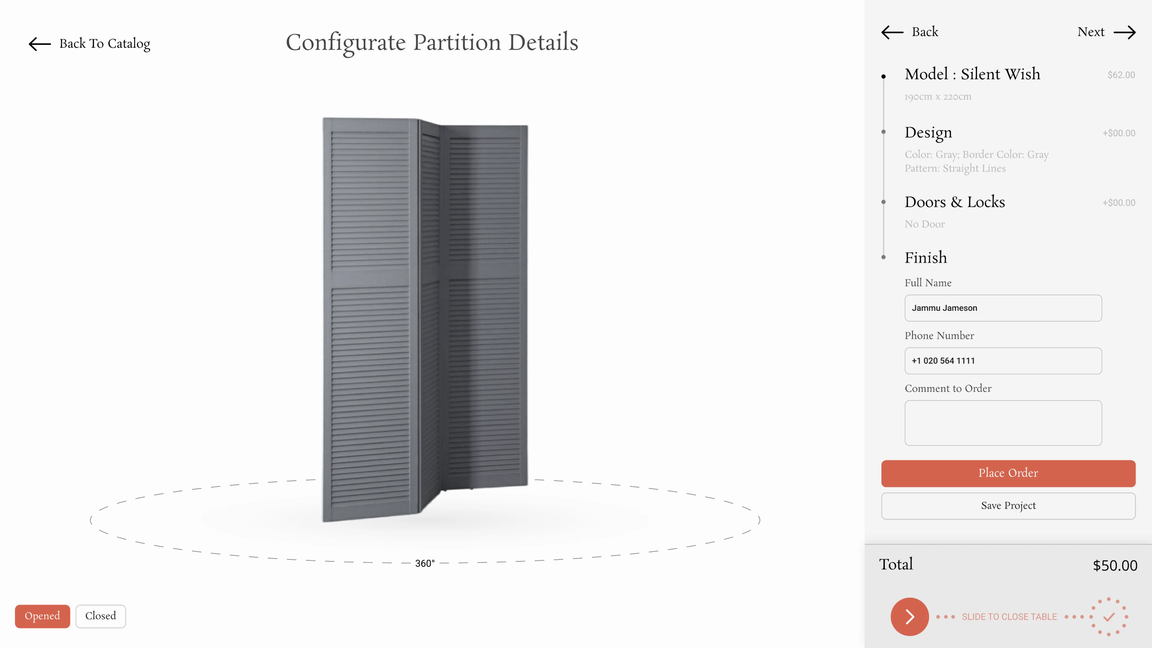 Final stages of configuring a partition model in a modern 3D constructor for an online store