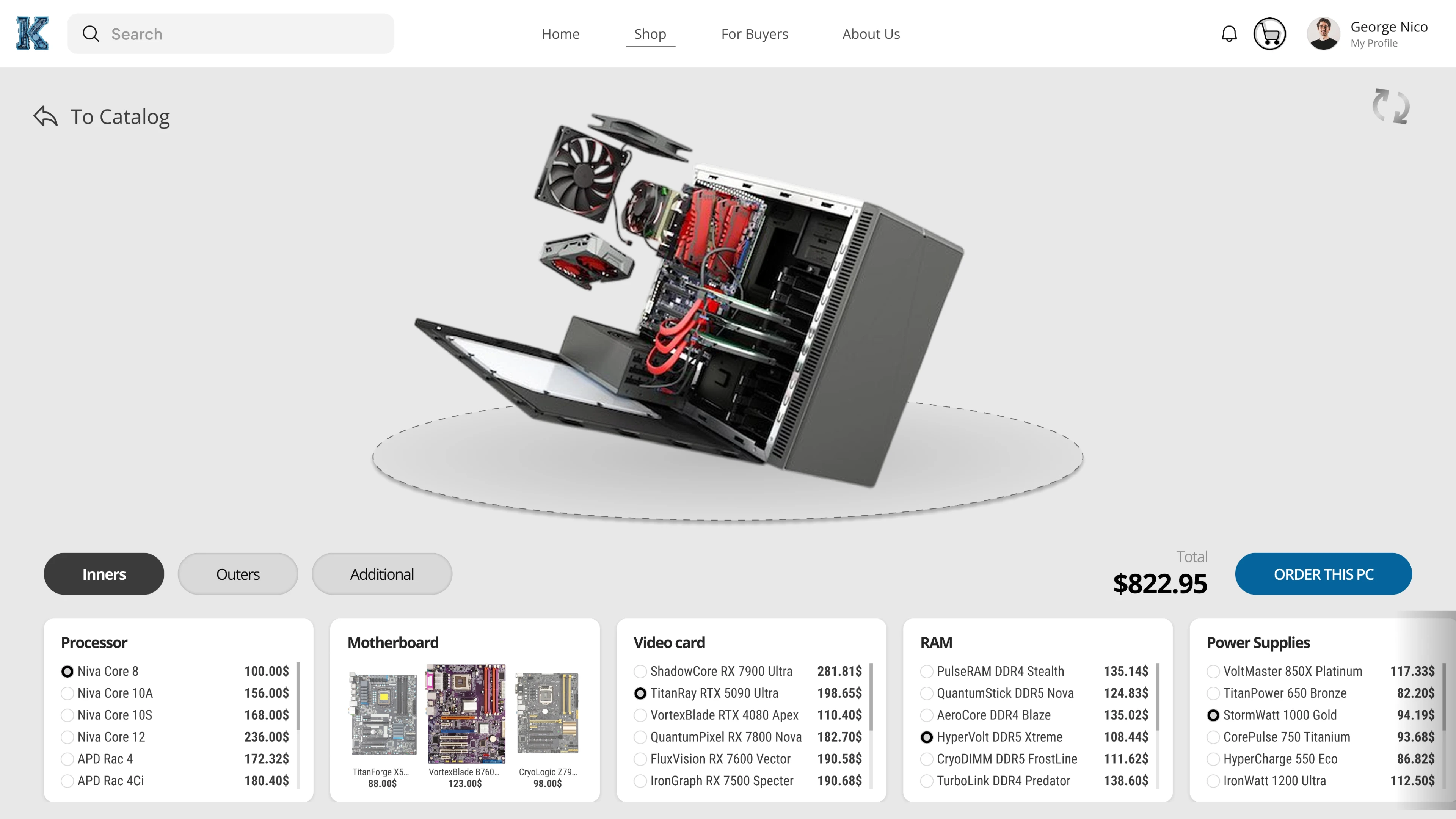 Professional interactive 3D configurator for assembling your own PC