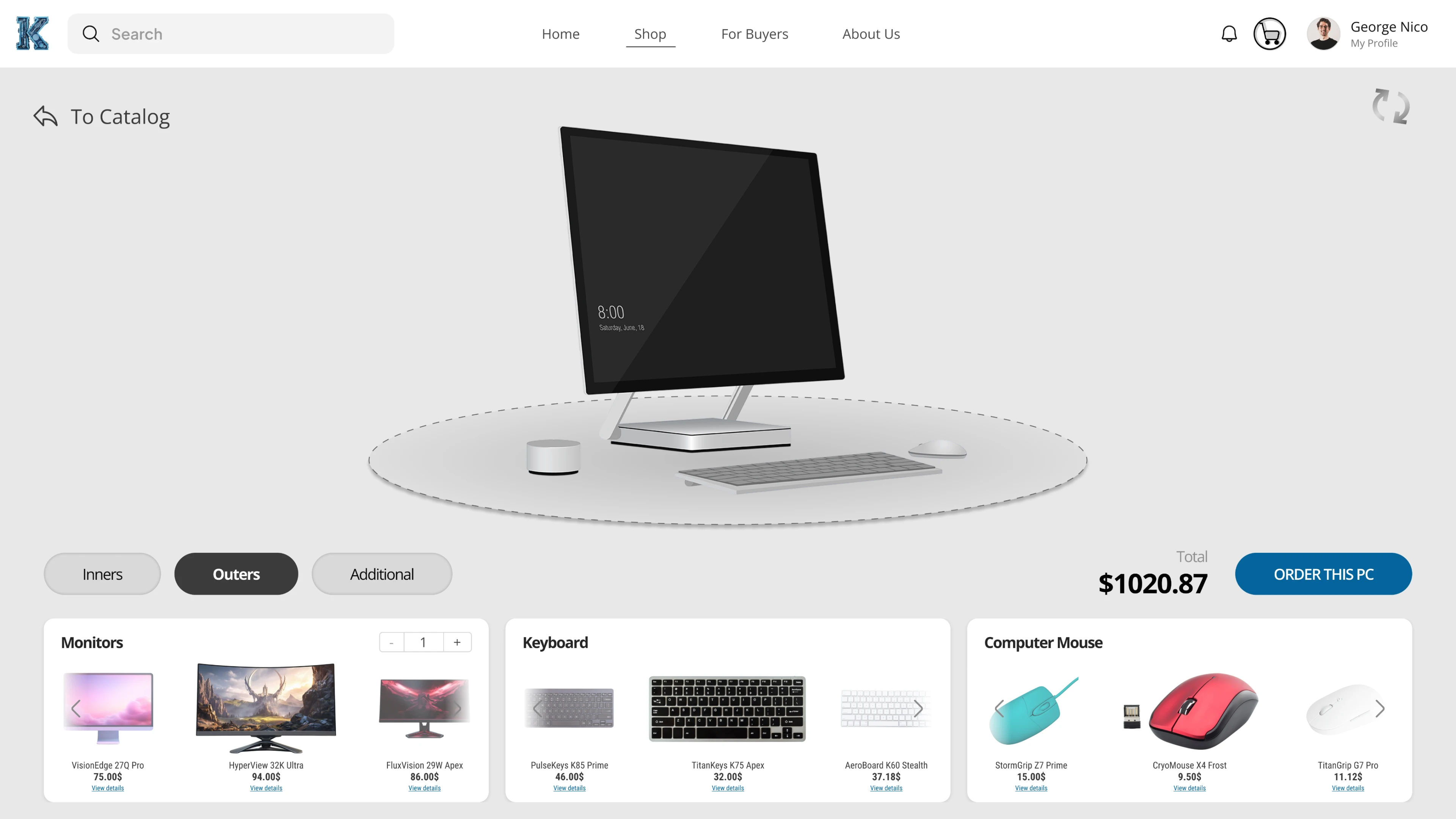 Computer assembly in a modern innovative configurator for a hardware store