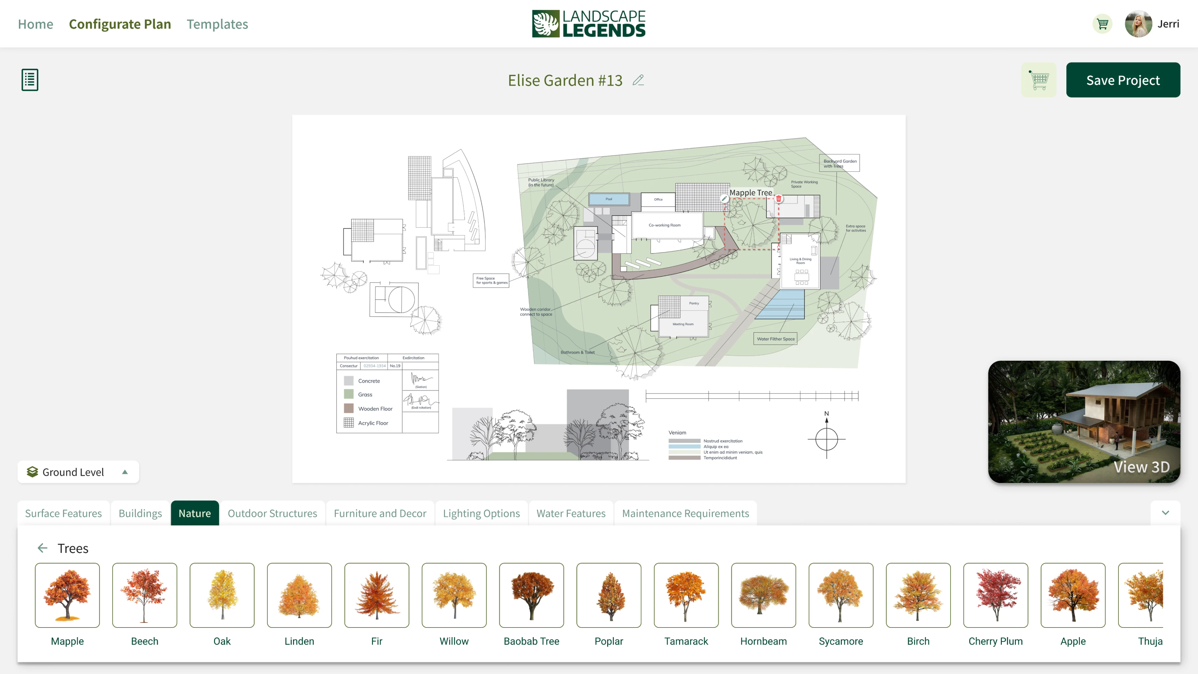 2D landscape plan of the house area in the configurator