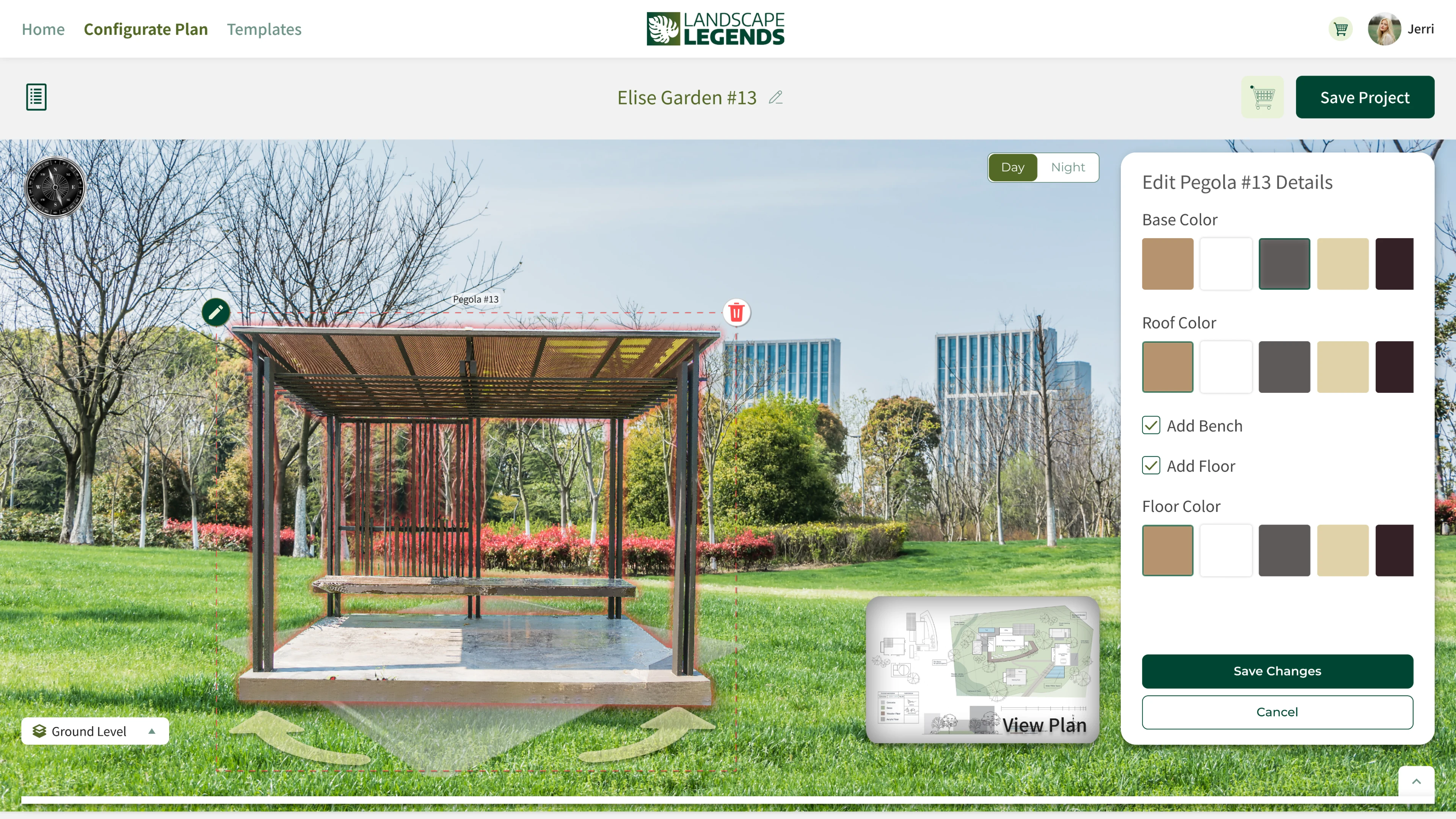 3D park landscape configurator, editing details of pergola model
