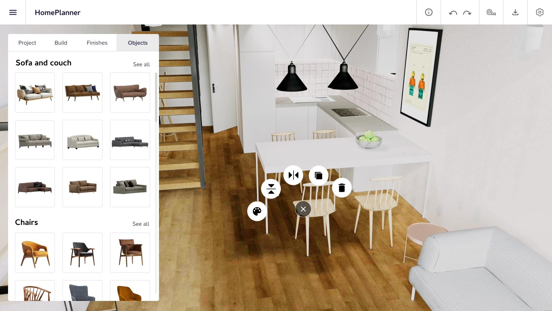 Furniture placement in a professional 3D house configurator
