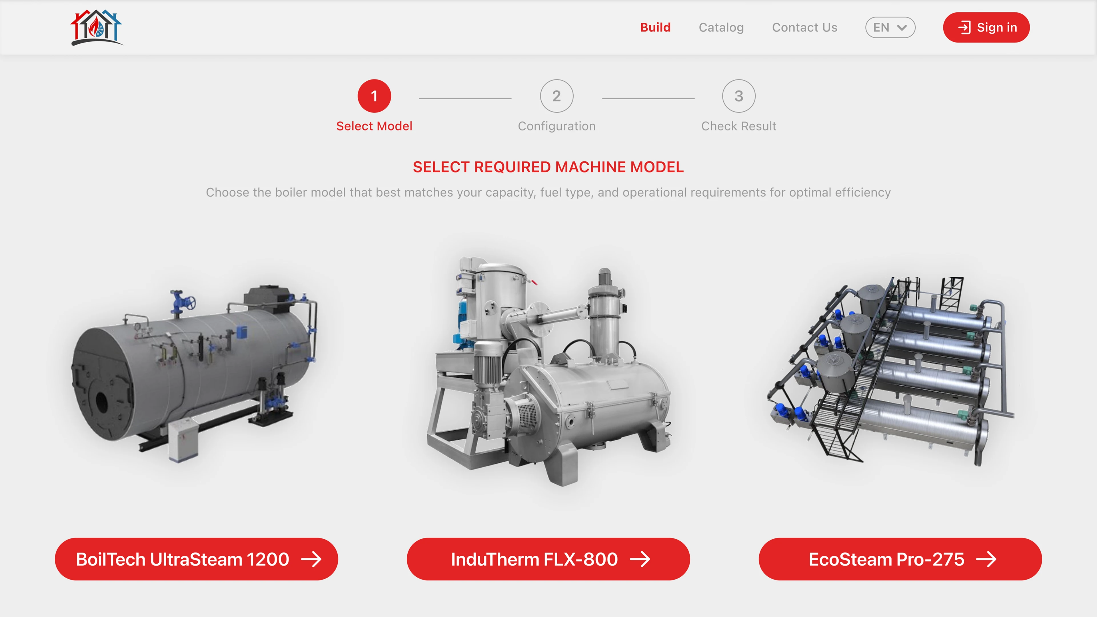 Built-in online constructor of large industrial boilers for the supplier company's web service