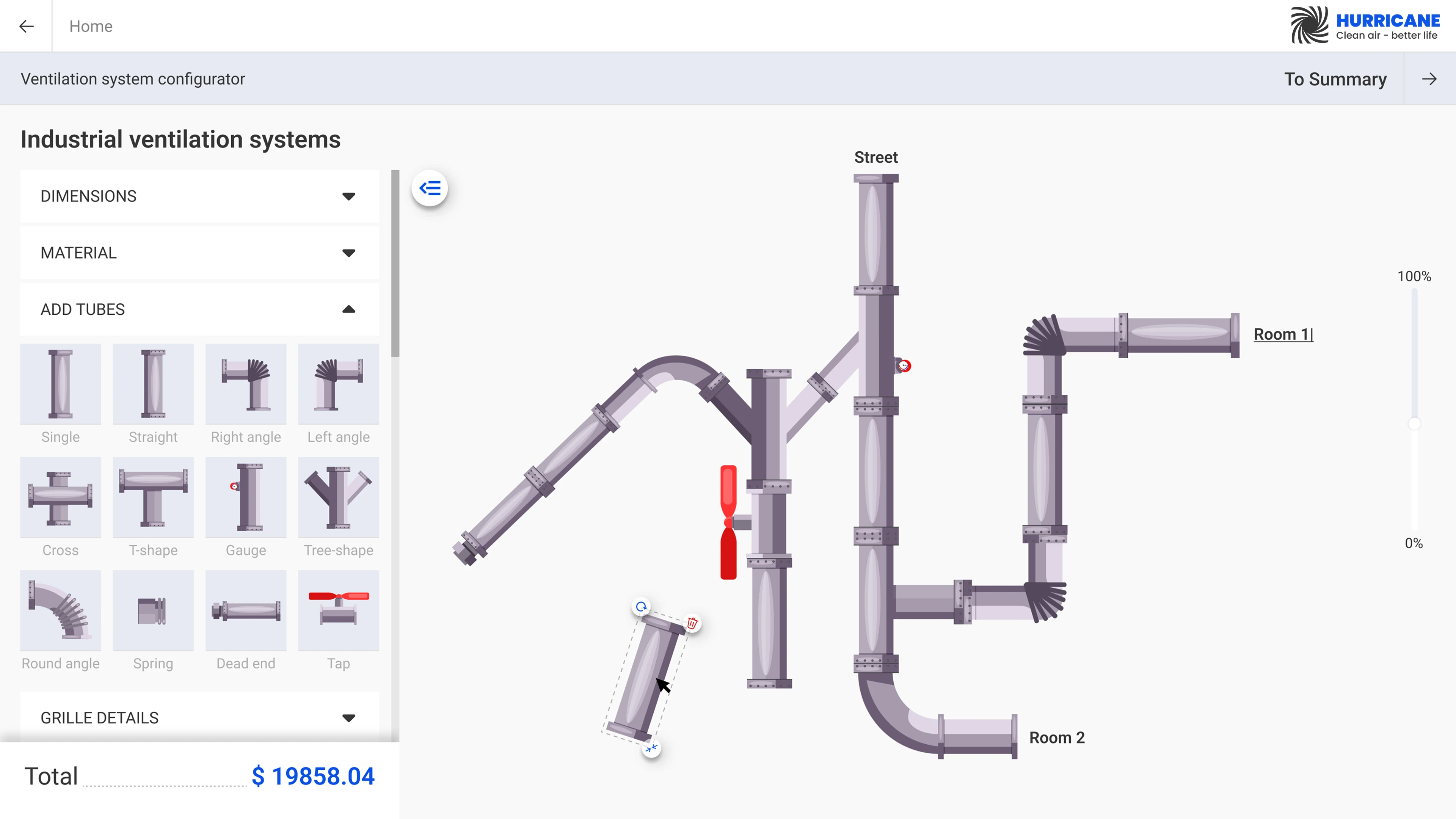 Designing a ventilation system diagram in an intuitive 2D constructor from the supplier company