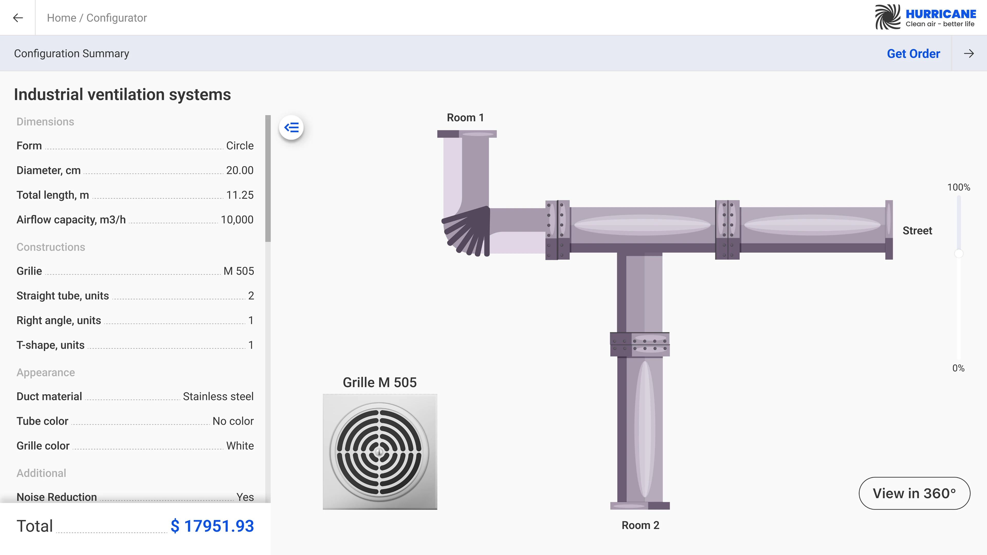 Minimalist online ventilation constructor for the manufacturer company's website