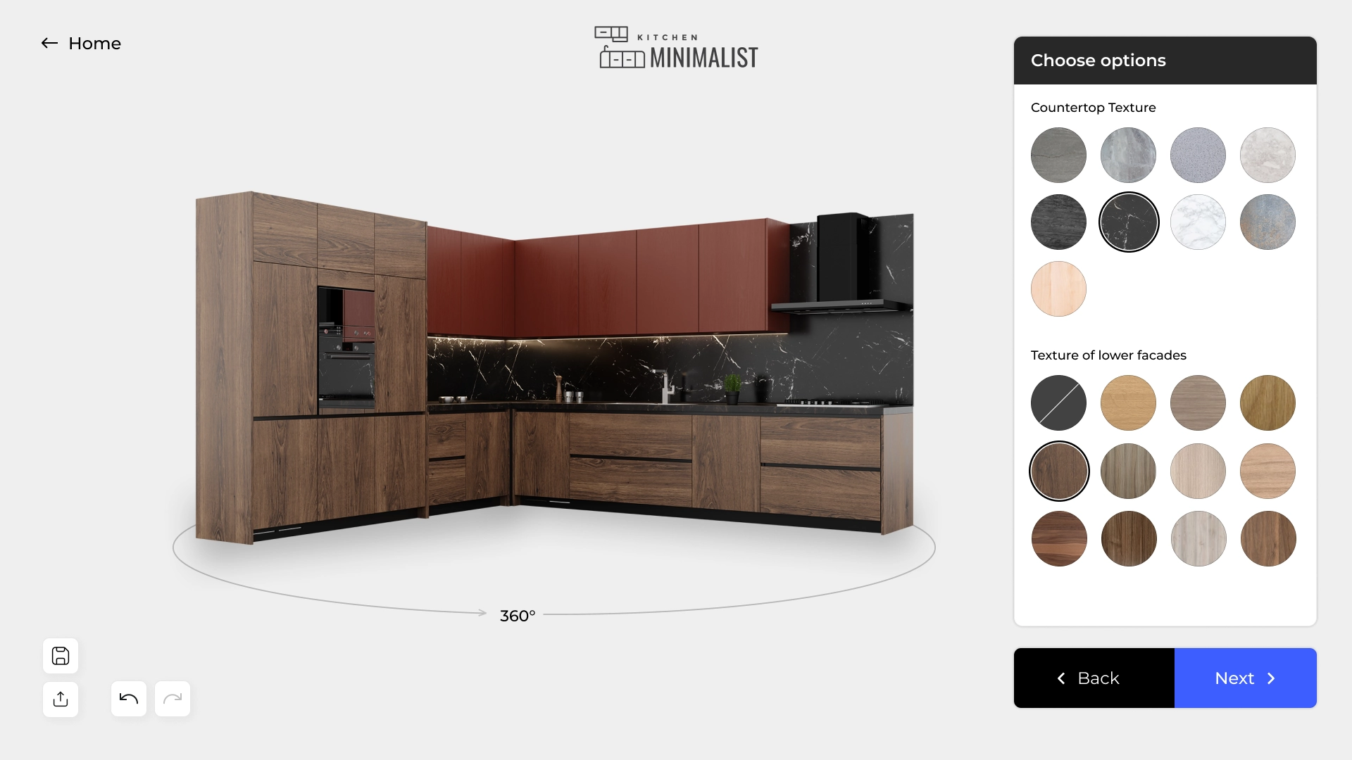 Customize the kitchen model in an interactive online configurator for home design
