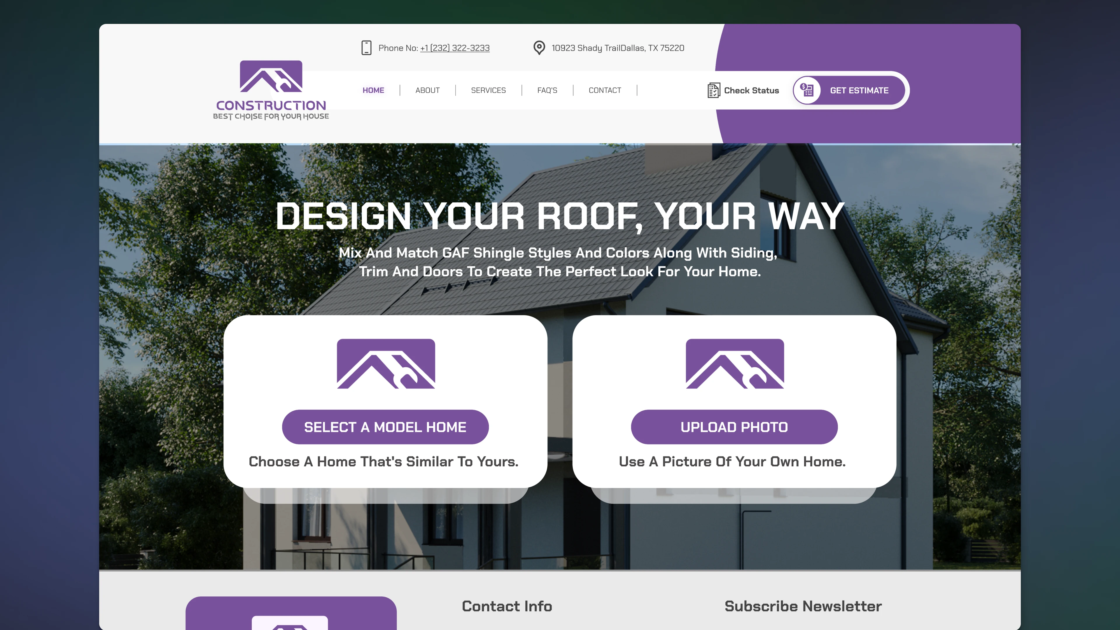 Choosing a model for configuration in a web-based 2D configurator for a house and roof on a construction company website