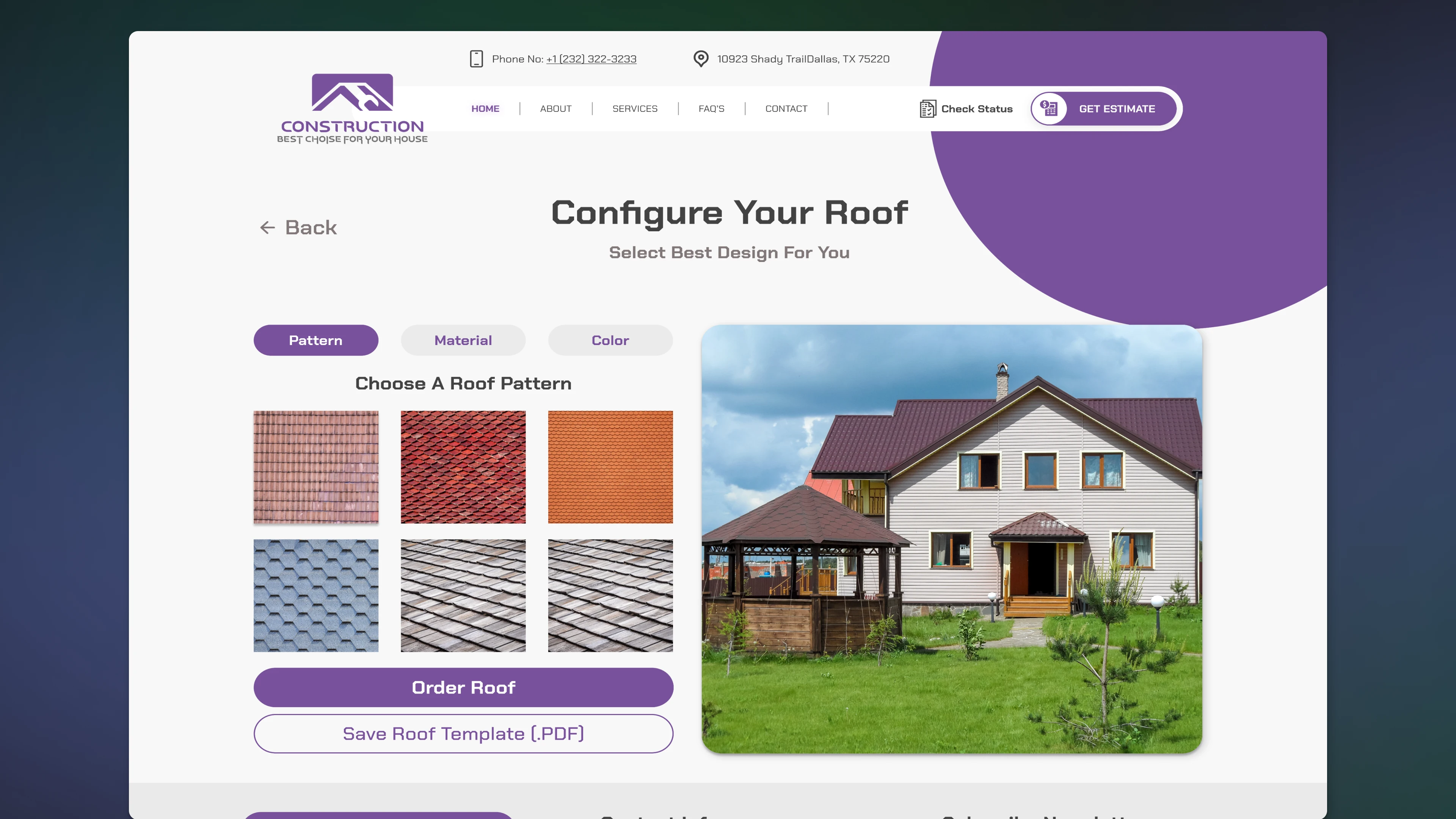 Configuring roof parameters in a modern 2D house configurator implemented on the website