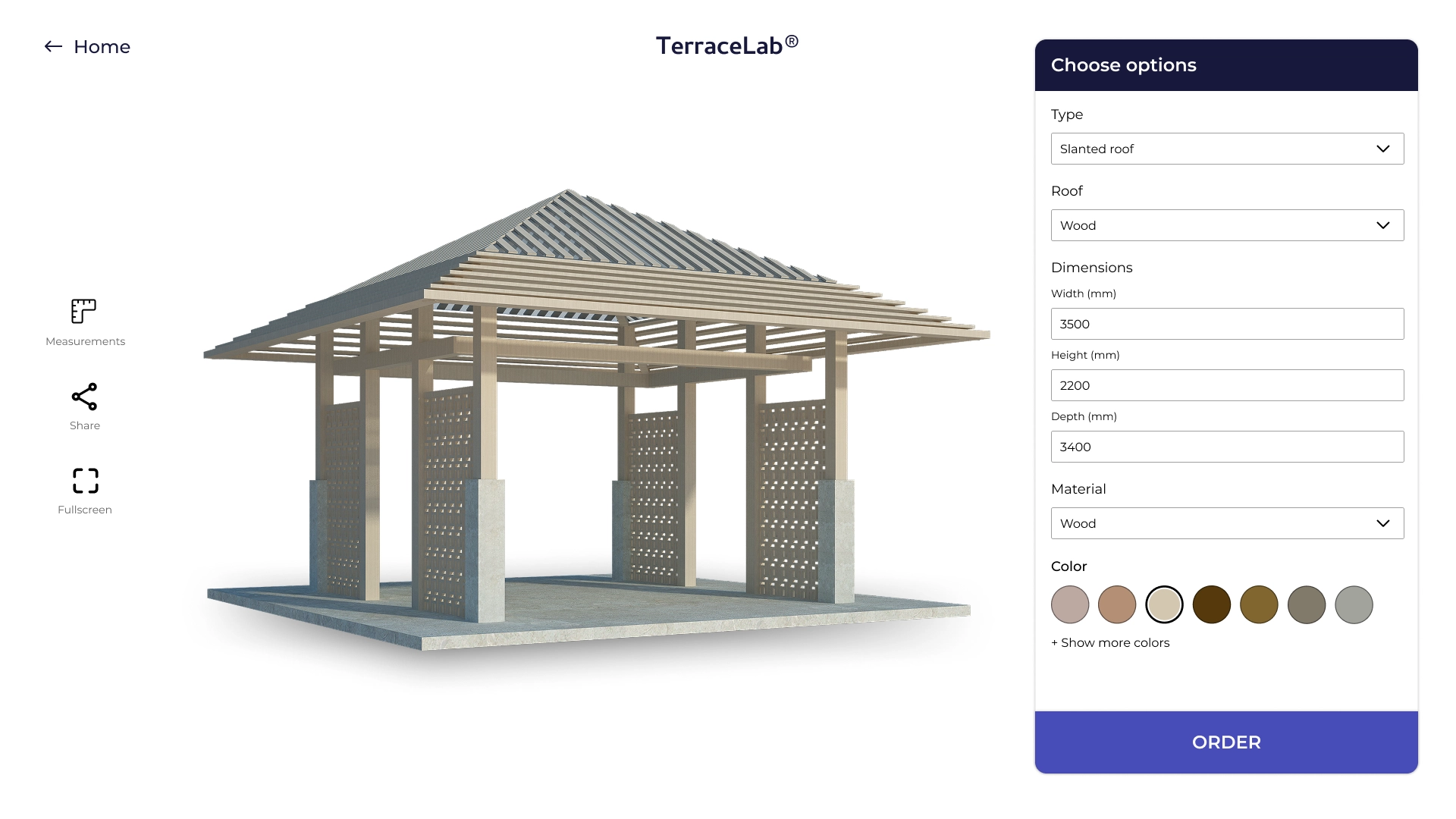 Terrace styling in a minimalist web constructor of frame structures for business with the preview ability